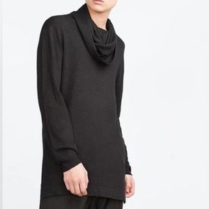 Zara Men Black Cowl Neck Knit, XL